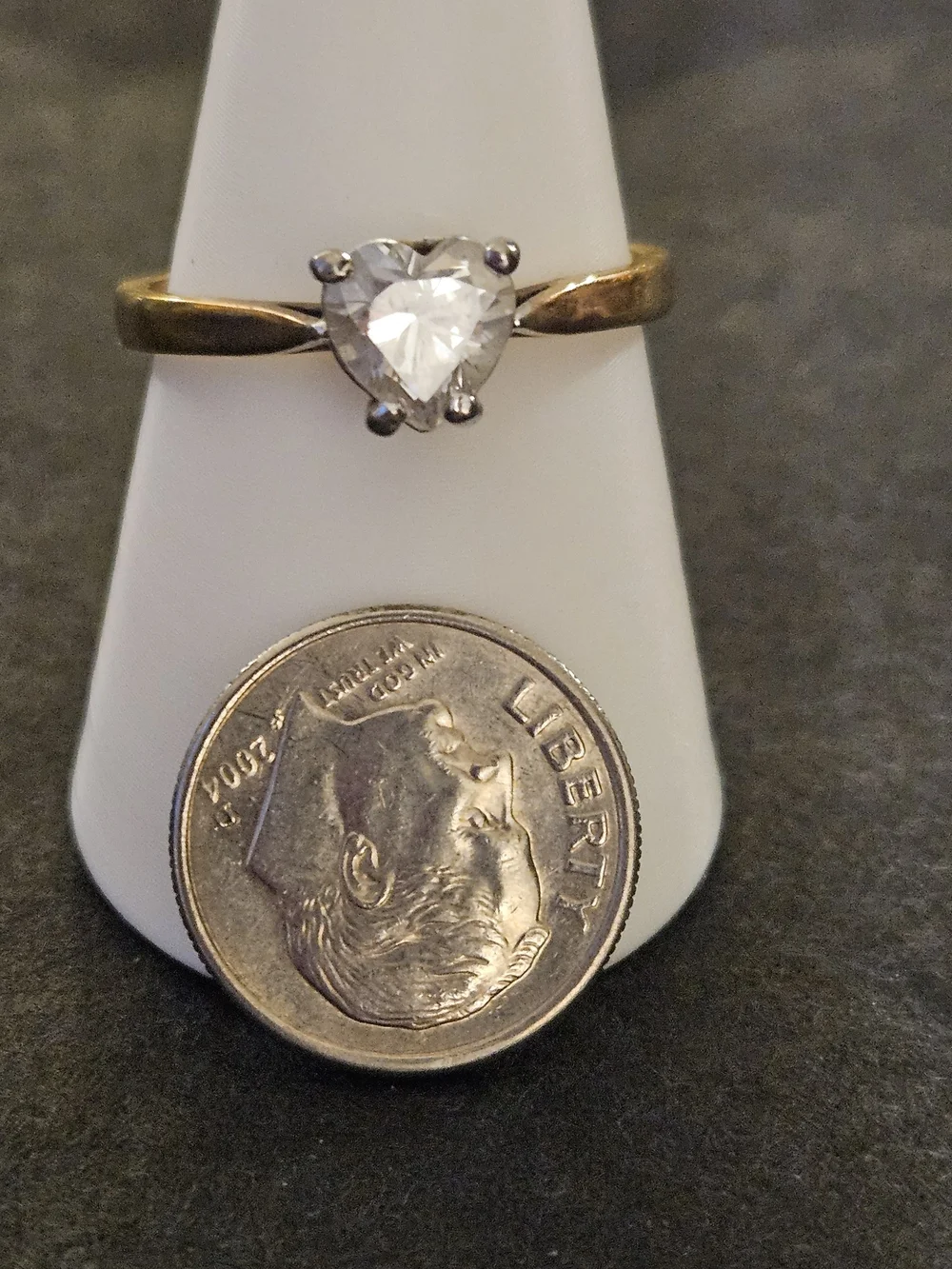 Heart-Cut Solitaire Ring in Gold with Clear Stone. Size 10 Womens.